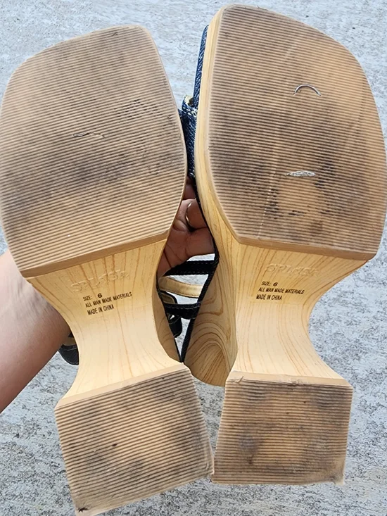 Vintage Y2K Splash Denim Platform Unique Cutout Heel Platform Sandals, Sz 6 - Picture 8 of 10